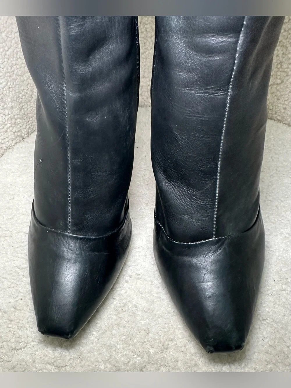 L.A.M.B. Black Leather Over-the-Knee Stiletto Boots Sexy Party Rich Luxury 8.5